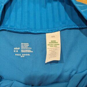 Aerie Wide Rib Crossover High Waisted Bikini Bottom, Blue, Medium